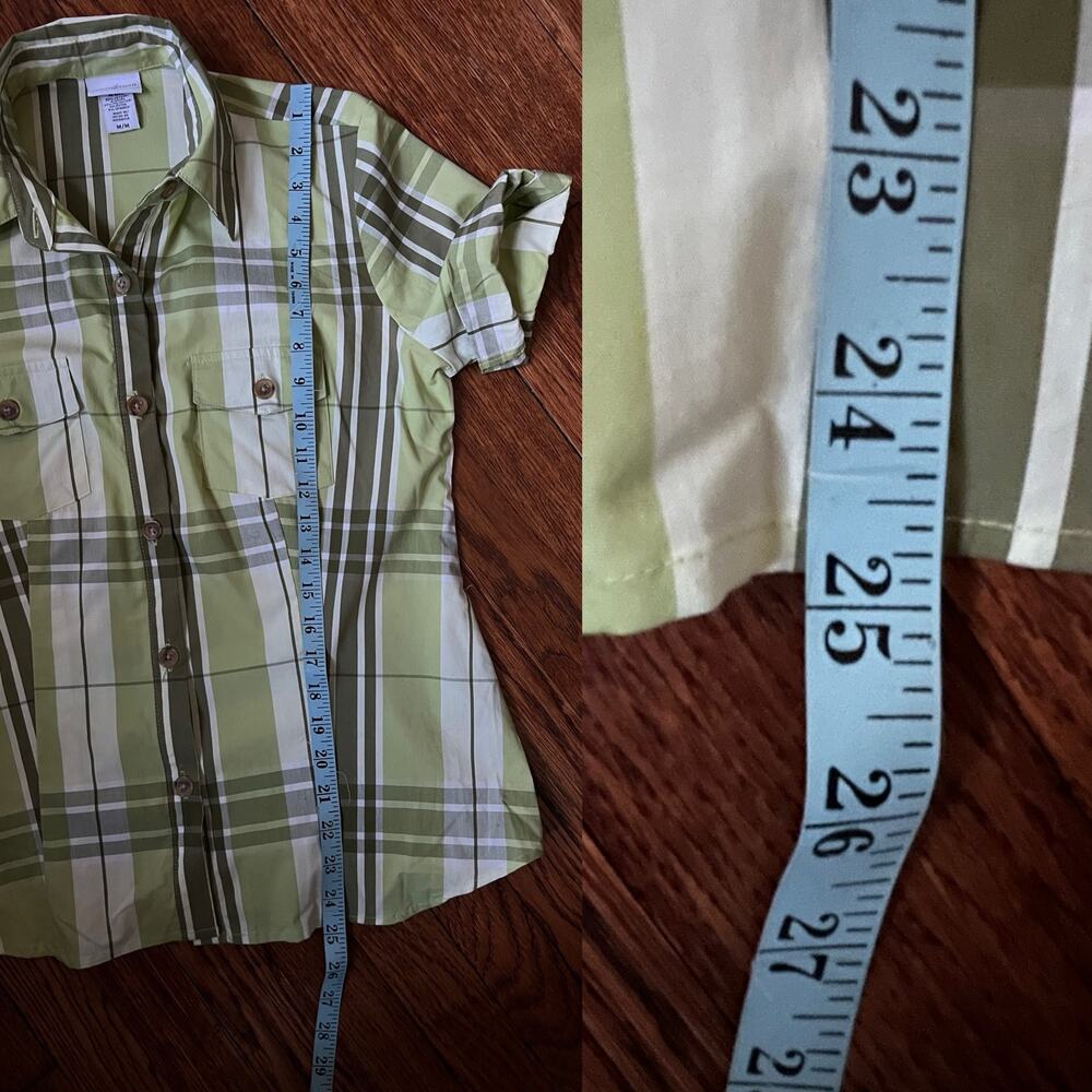 Vintage Jaclyn Smith Button Up Shirt M Green Plaid Short Sleeves Casual Prep 90s - Picture 15 of 17